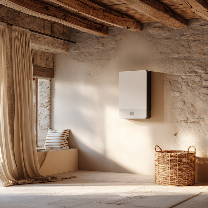 Sculptural wave-shaped designer radiator doubling as wall art in a loft apartment